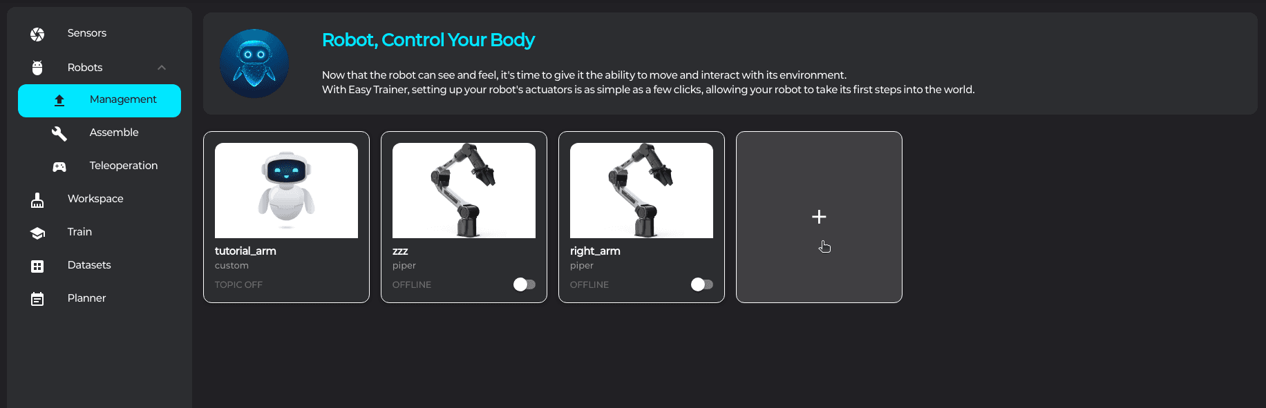 RobotPage — Add Robot 버튼